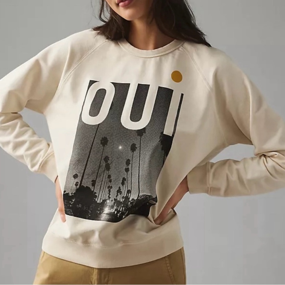 🥰SOLD🥰Clare V. Oui Cotton French Terry Preppy Coastal Luxury Crew Sweatshirt M